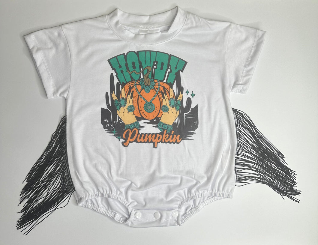 Howdy Pumpkin Western Edition Oversized T-shirt Romper - white (FINAL SALE)