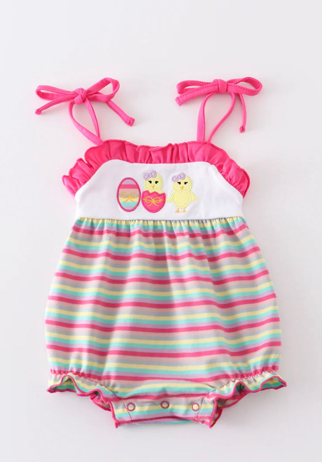 Striped Chick Smocked Bubble Romper