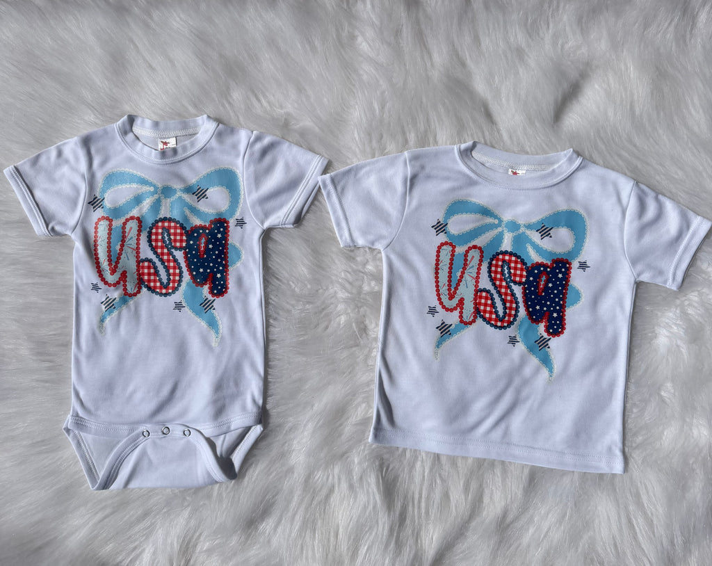 USA With Bow  T-Shirts & Onesies