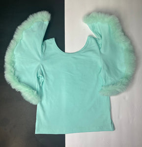 Mint leo with boa sleeves romper/top