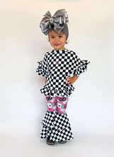 Load image into Gallery viewer, Race Ya checkered ruffle top
