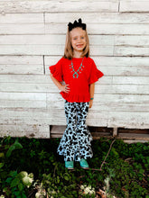 Load image into Gallery viewer, Black Cow Print Double Bell Bottoms
