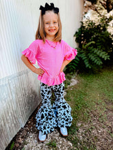 Load image into Gallery viewer, Black Cow Print Double Bell Bottoms
