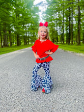 Load image into Gallery viewer, Black Cow Print Double Bell Bottoms
