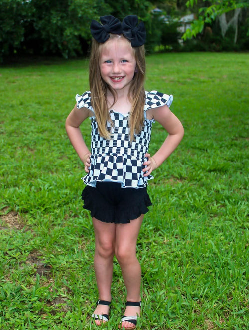 Black & White Checkered Scrunch Top