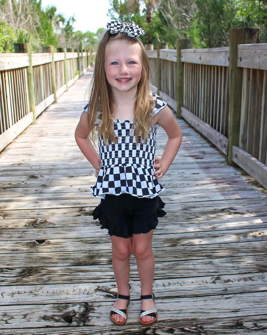 Black & White Checkered Scrunch Top
