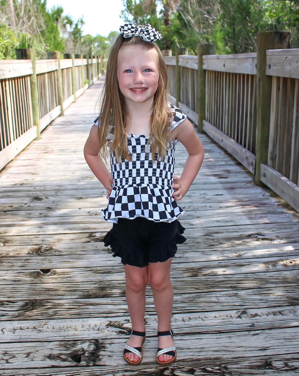 Black & White Checkered Scrunch Top