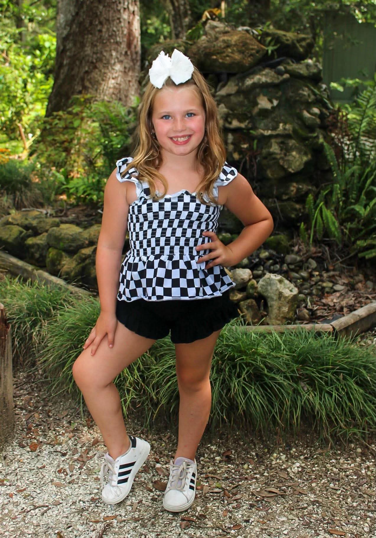 Black & White Checkered Scrunch Top
