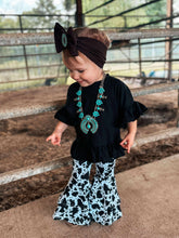 Load image into Gallery viewer, Black Cow Print Double Bell Bottoms
