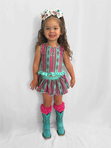 Pink & Teal Aztec Skirted Ruffle Set