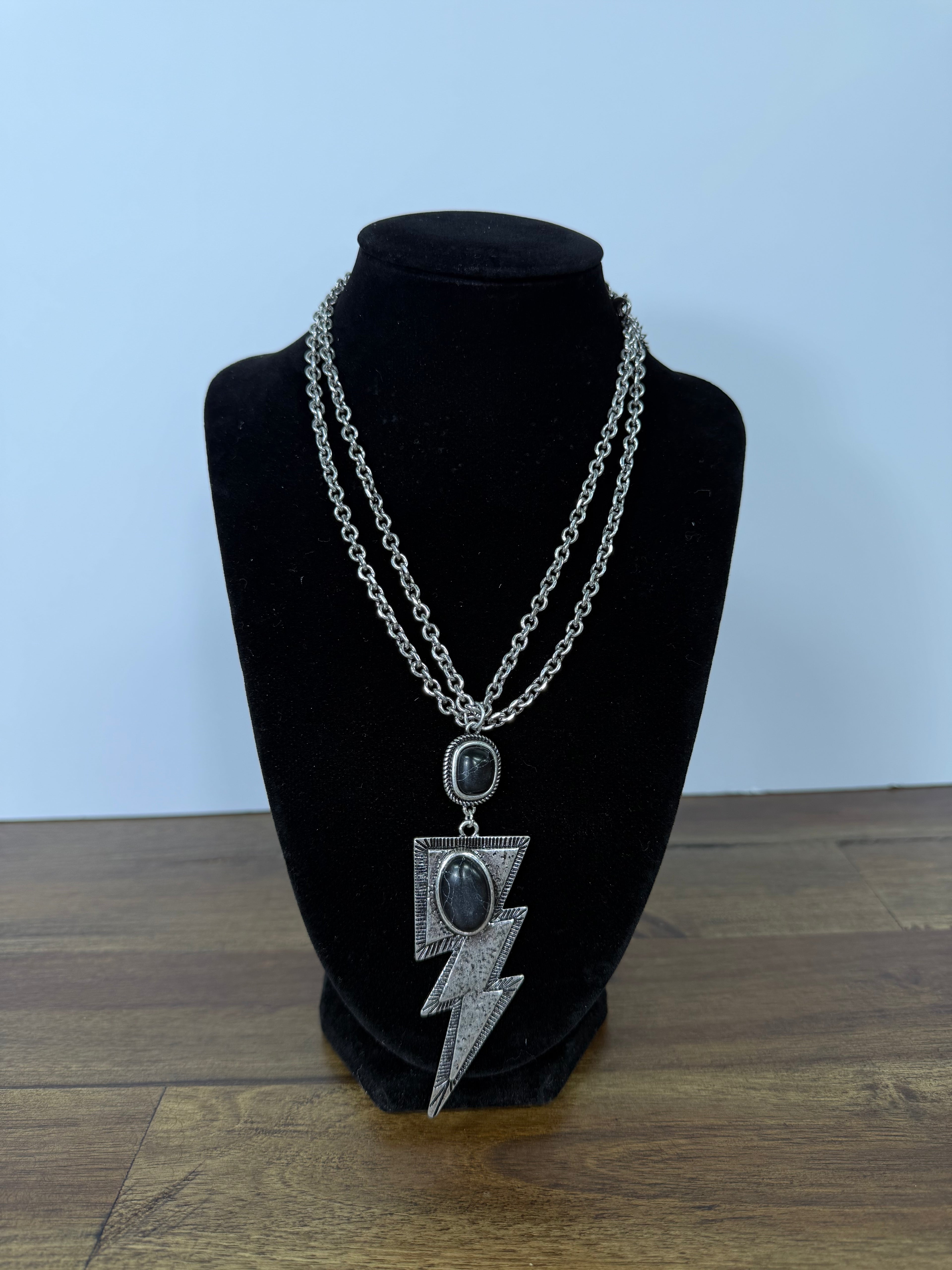 Large Lightning Bolt Stone Necklace (FINAL SALE)