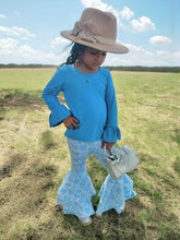 Load image into Gallery viewer, Blue Bow Double Bell Bottoms
