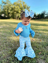 Load image into Gallery viewer, Blue Bow Double Bell Bottoms

