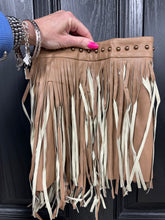 Load image into Gallery viewer, Tan Faux Leather Fringed SKIRT (FINAL SALE)
