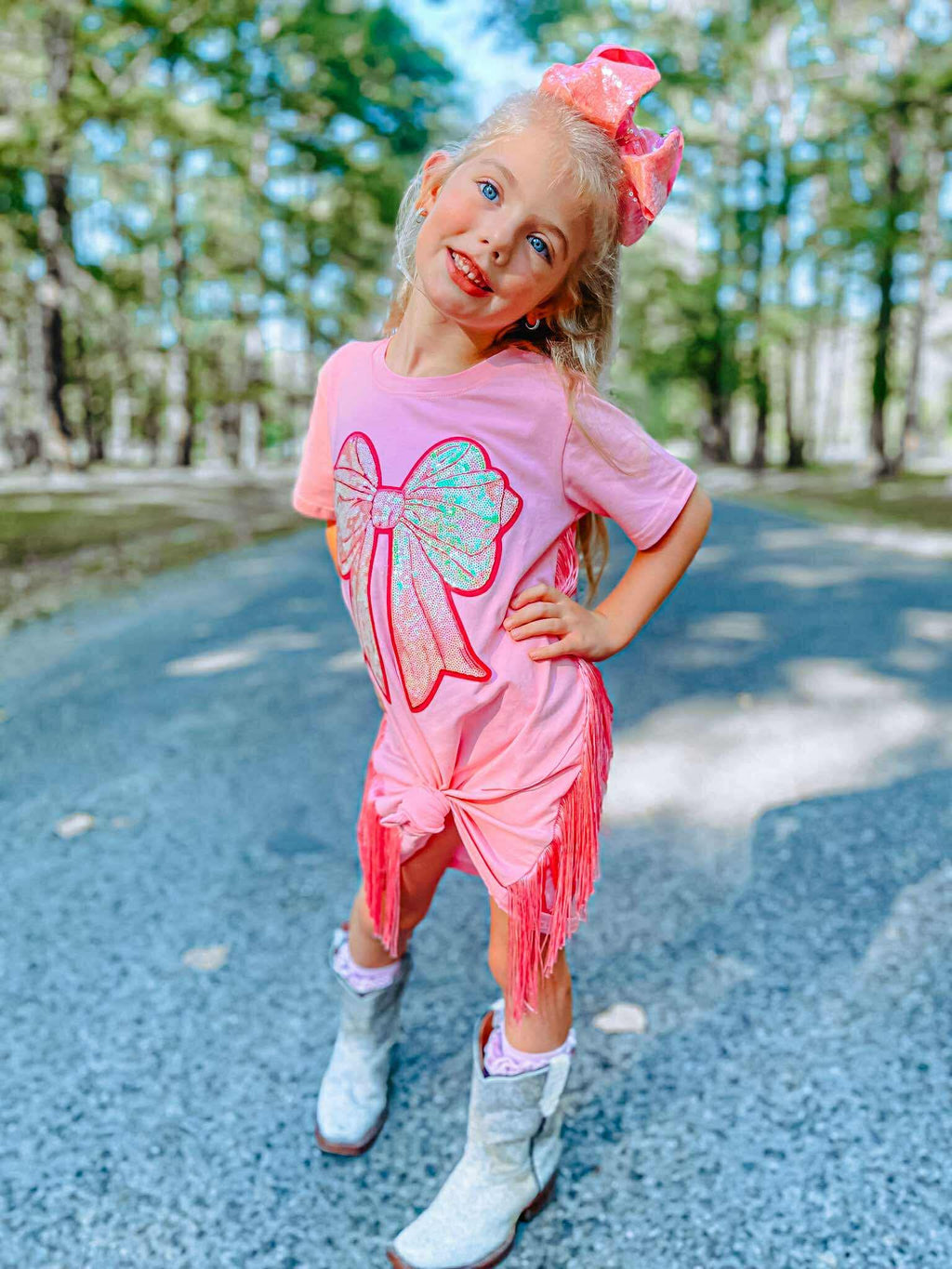 Pink Bow Sequin T-Shirt Dress