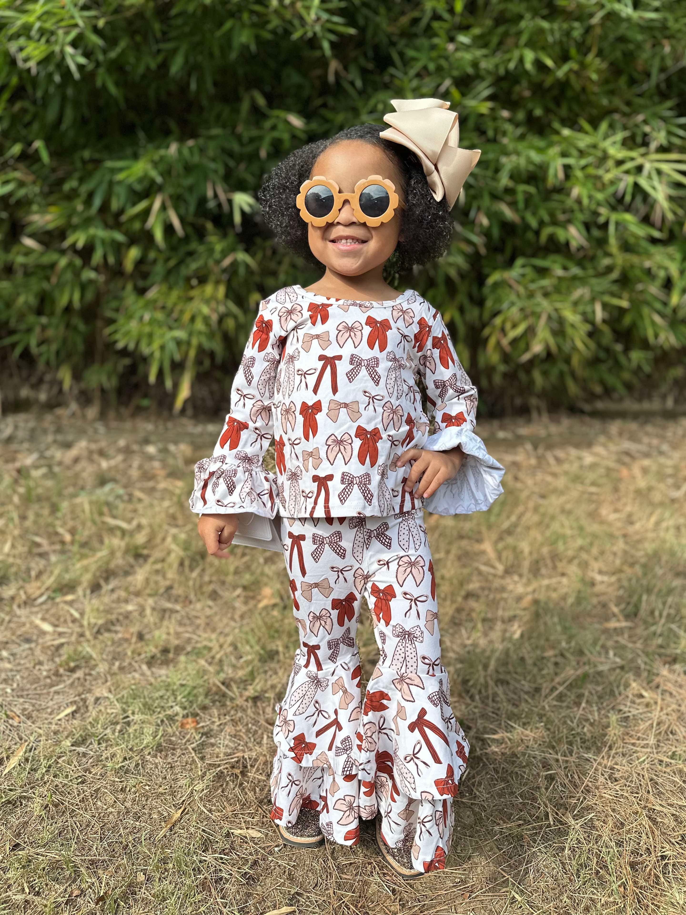 3/6 Months Fall Bows Ruffled Sleeve Top (FINAL SALE)