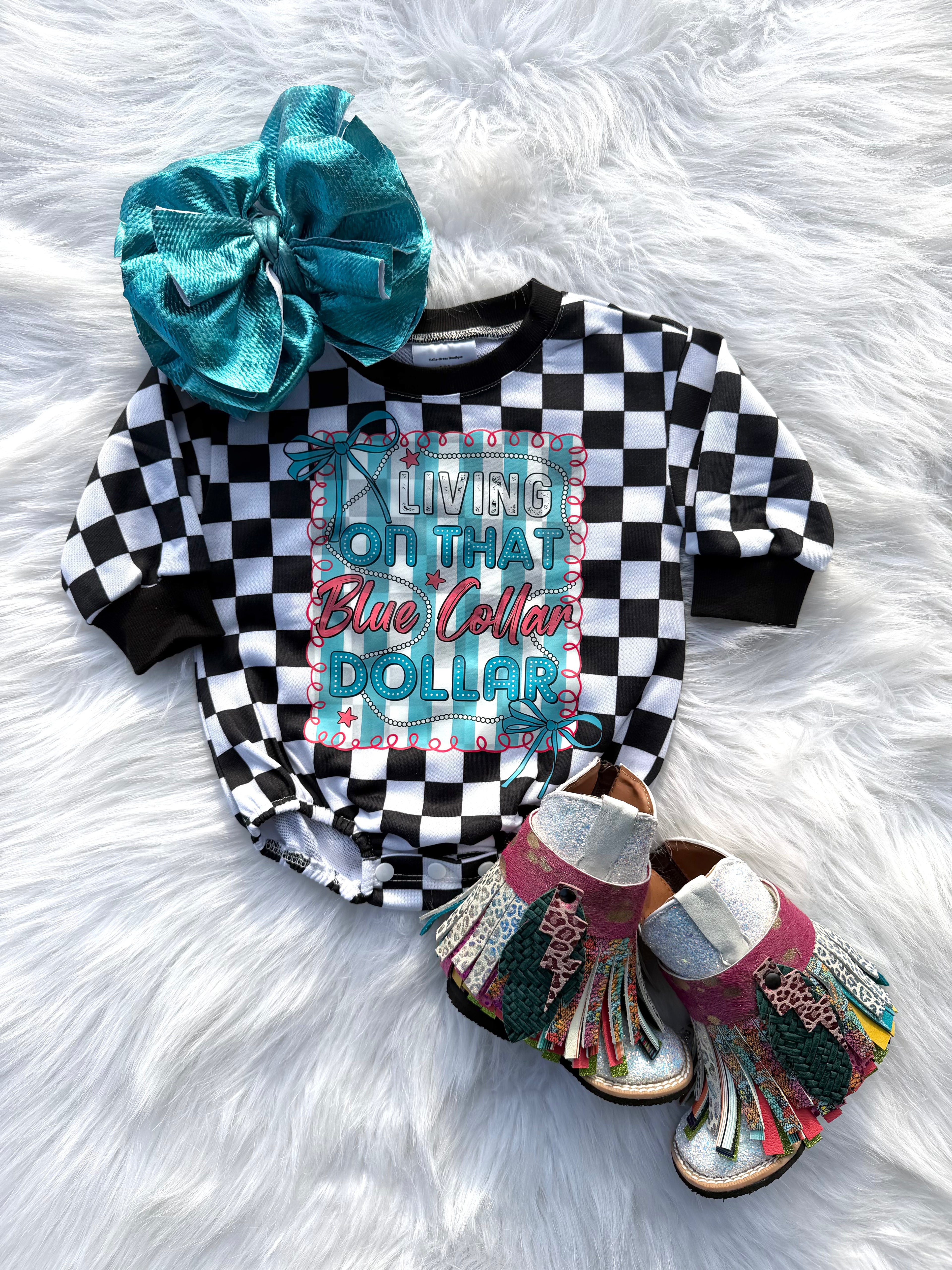 Living On That Blue Collar Dollar Bubble Romper