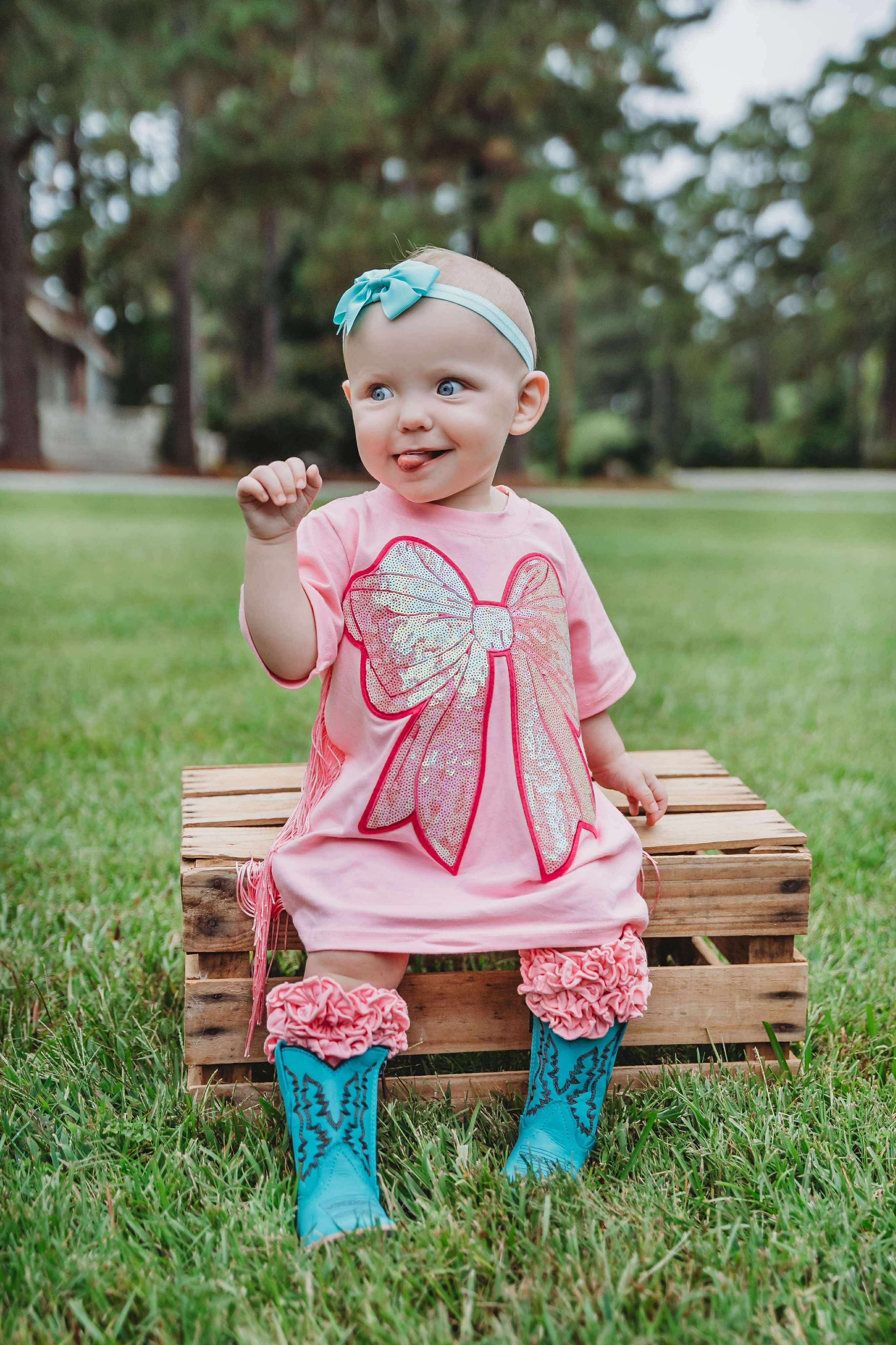 Pink Bow Sequin T-Shirt Dress