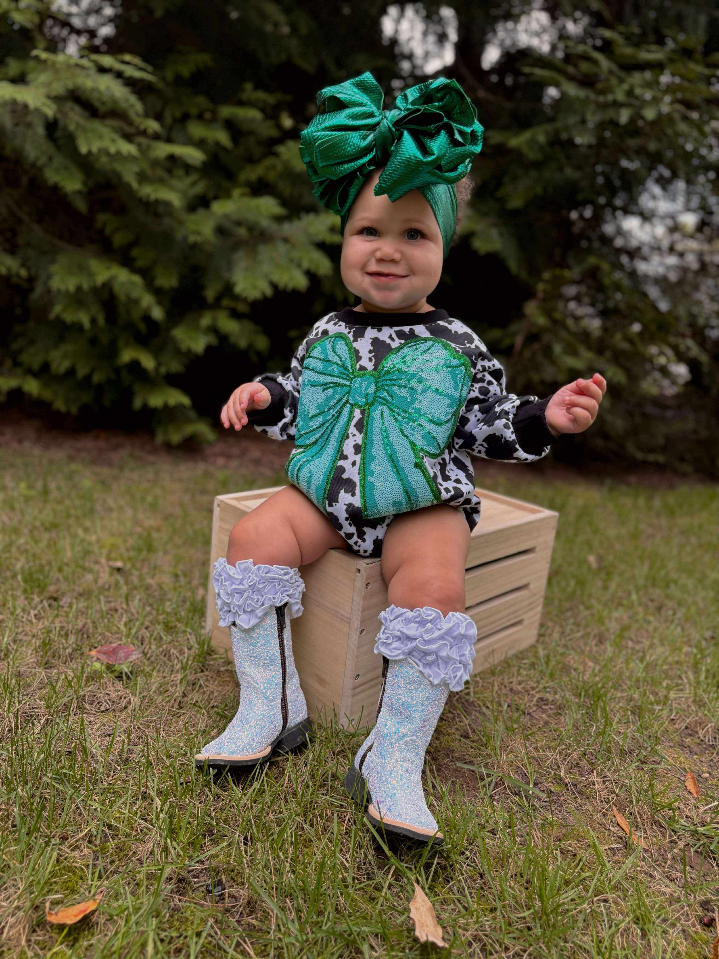 Cow Print Bow Bubble Romper (2 options)