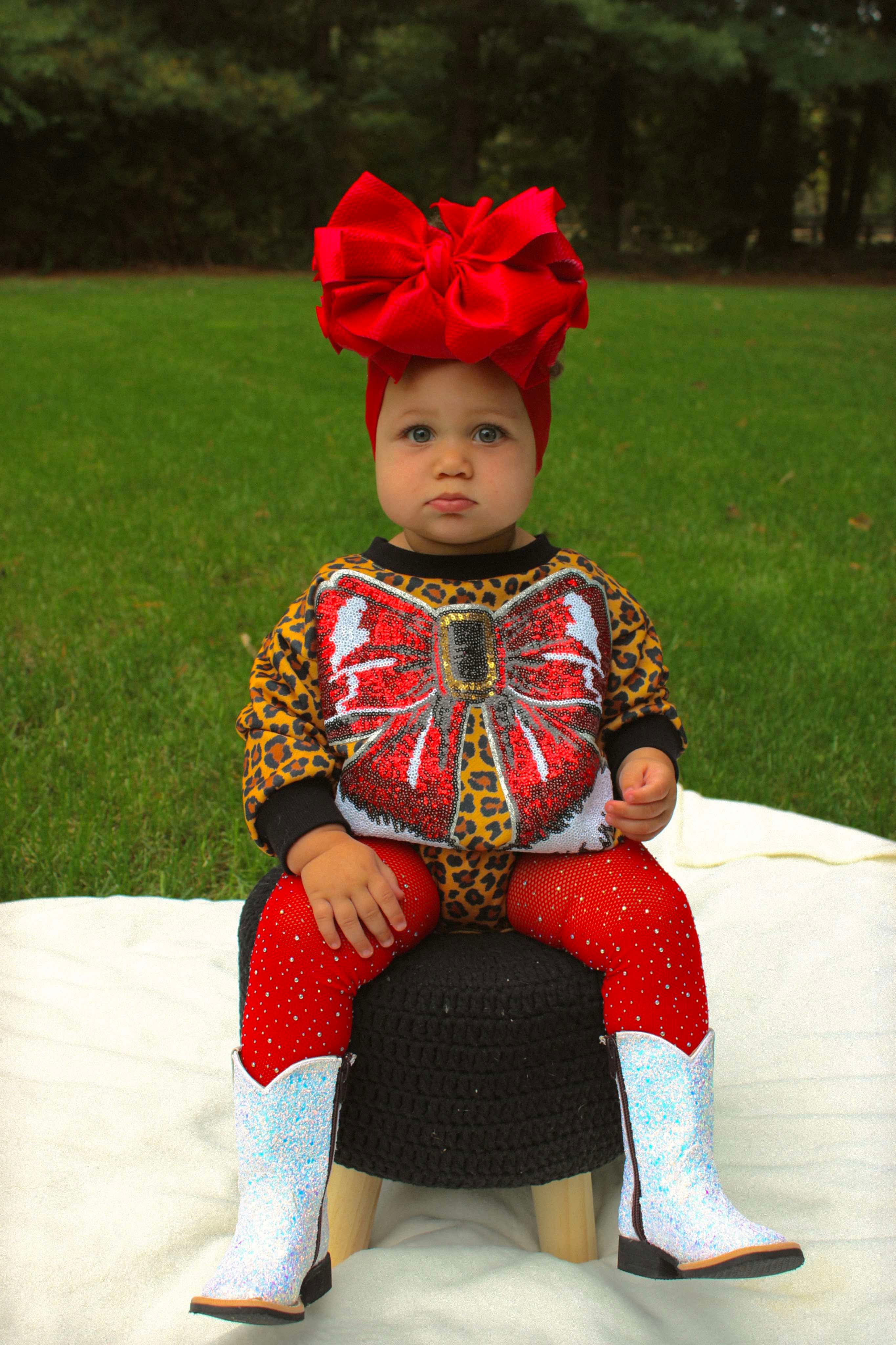 Cheetah Santa Bow Bubble Romper
