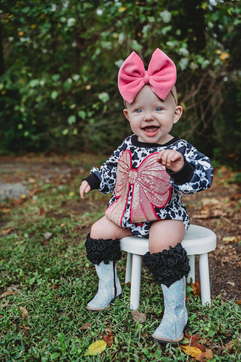 Cow Print Bow Bubble Romper (2 options)