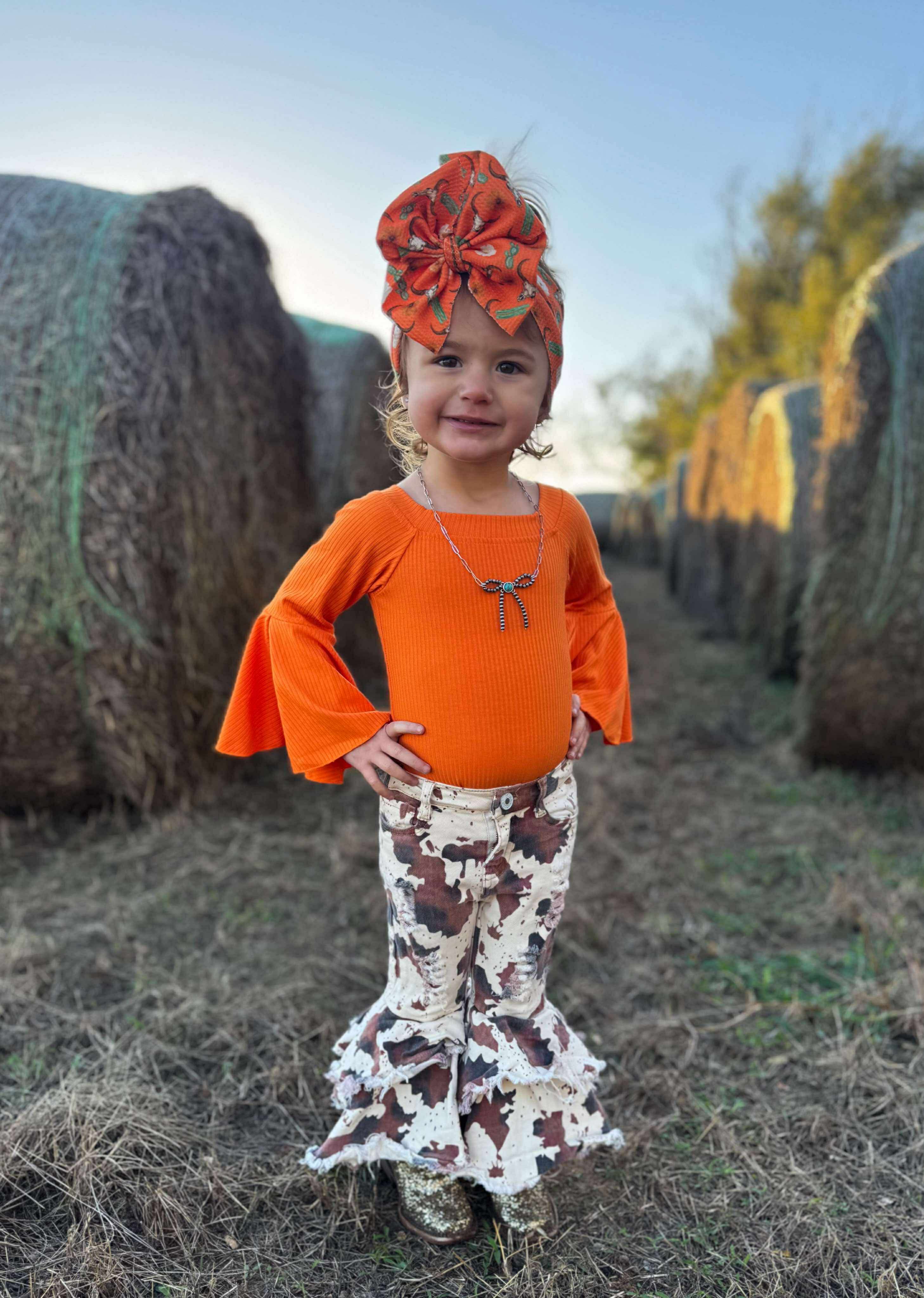 Cow Print Double Bell Bottom Jeans