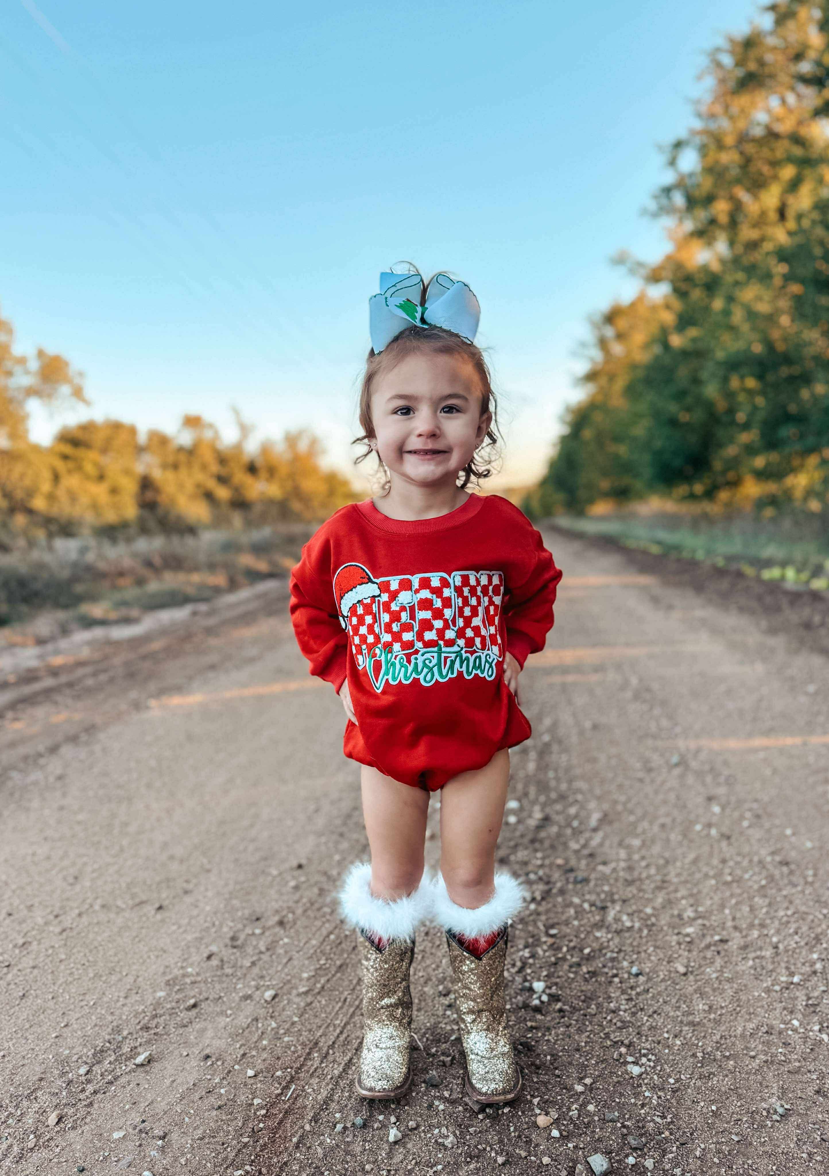 Checkered Merry Christmas Bubble Romper