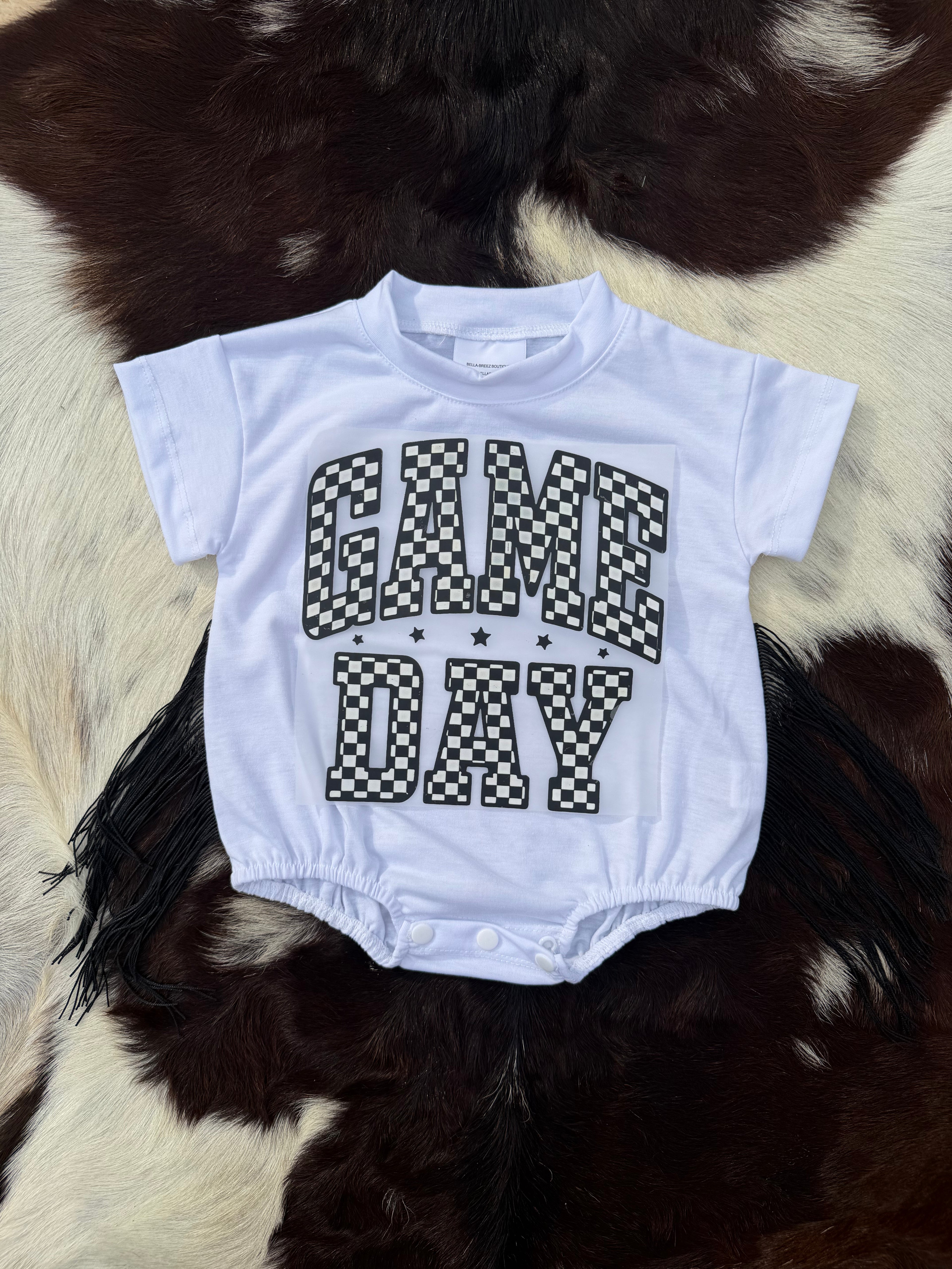 Checkered game day bubble romper (10 color options)