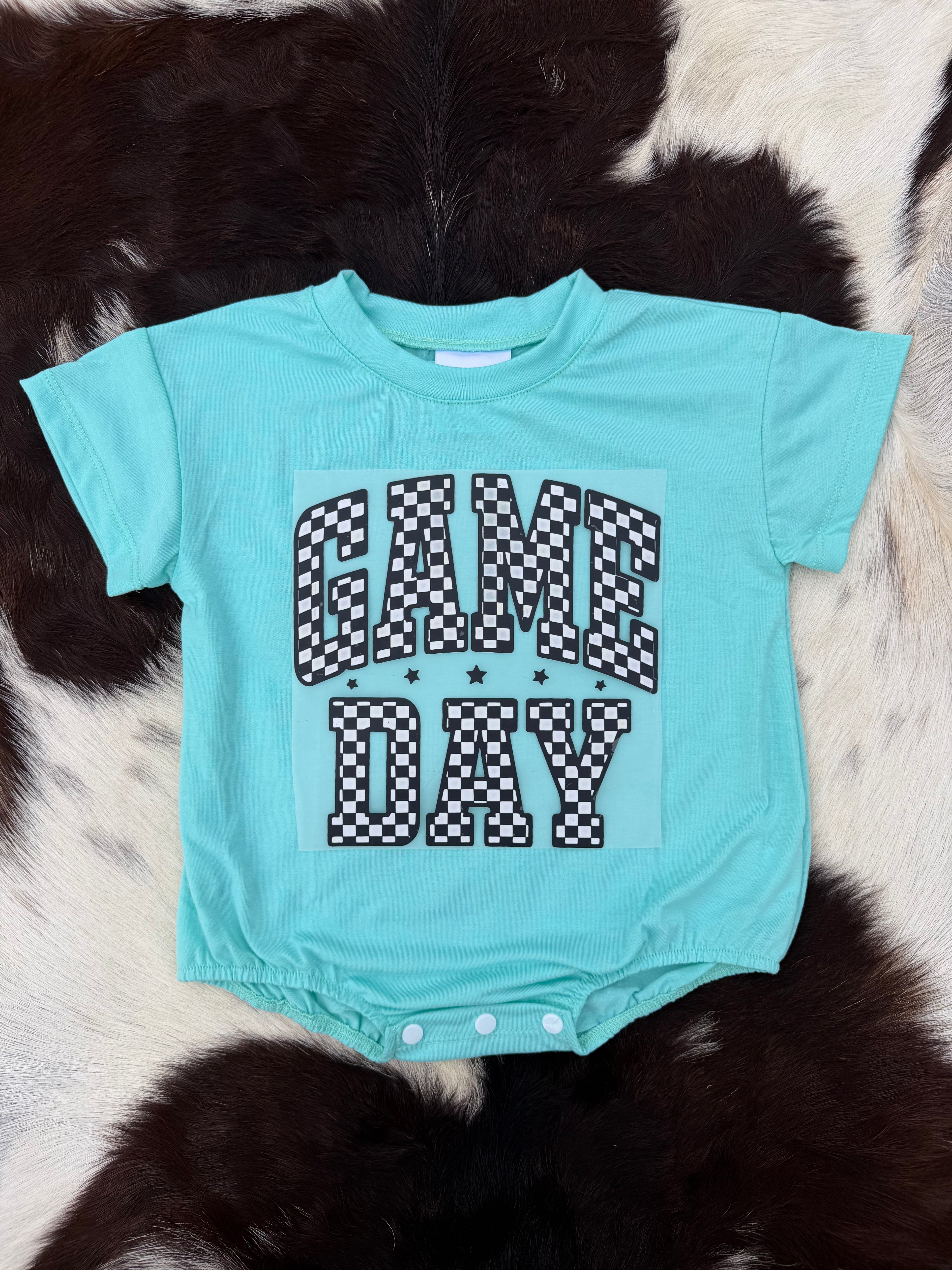 Checkered game day bubble romper (10 color options)