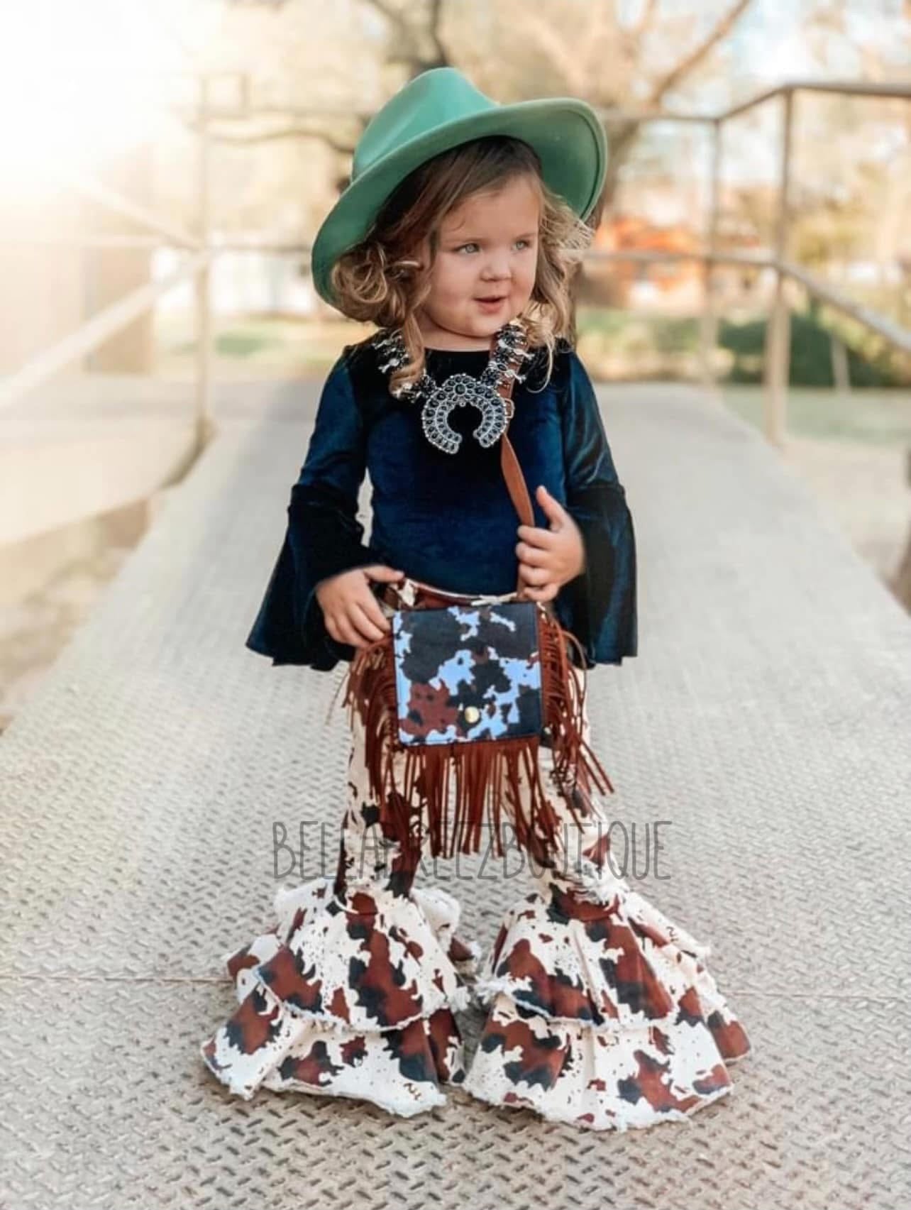 Cow Print Double Bell Bottom Jeans