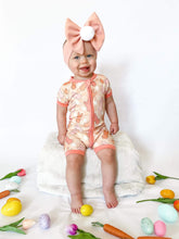 Load image into Gallery viewer, Peach Bunnies Bamboo Shortie Romper
