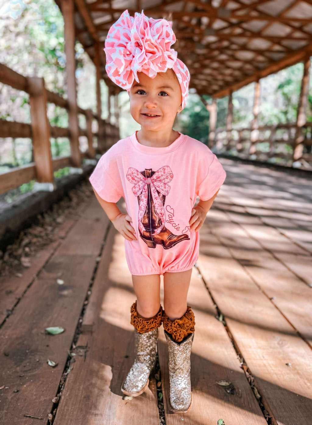 Pink Toile Name Bubble Romper