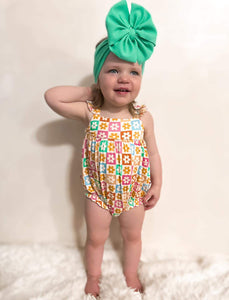 Checkered Floral Bamboo Romper