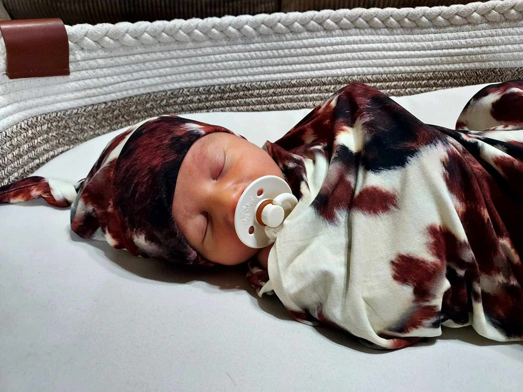 Brown Cow Print Bamboo Swaddle/Beanie Set (FINAL SALE)