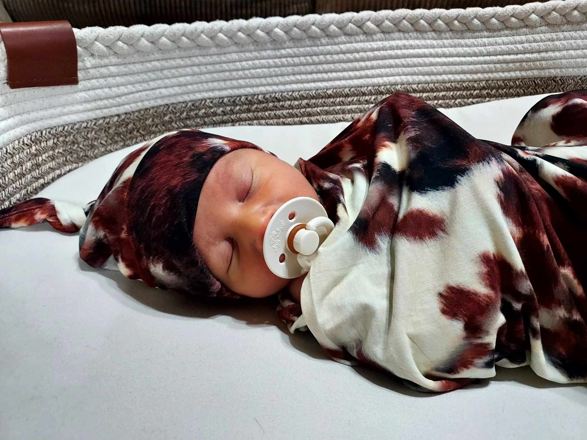 Brown Cow Print Bamboo Swaddle/Beanie Set (FINAL SALE)