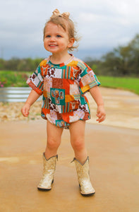 Howdy Patchwork oversized t-shirt romper