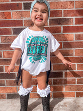 Load image into Gallery viewer, Turquoise Howdy oversized t-shirt romper (FINAL SALE)
