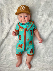 Teal Cow Bamboo Shortie Romper