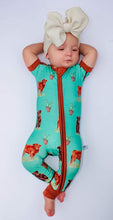 Load image into Gallery viewer, Teal Cow Short Sleeve Bamboo Sleeper
