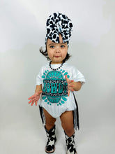 Load image into Gallery viewer, Turquoise Howdy oversized t-shirt romper (FINAL SALE)
