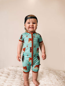 Teal Cow Bamboo Shortie Romper