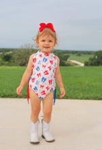 Load image into Gallery viewer, Patriotic Bows Fringe Romper
