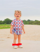 Load image into Gallery viewer, Floral Checkered Patriotic Fringe Top

