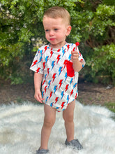 Load image into Gallery viewer, Patriotic Bolts Bubble Romper
