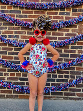 Load image into Gallery viewer, Cheetah USA Ruffle Butt Romper
