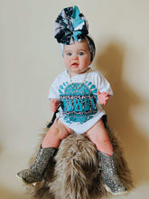 Load image into Gallery viewer, Turquoise Howdy oversized t-shirt romper (FINAL SALE)
