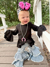 Load image into Gallery viewer, Midnight Edge Ruffled Sleeve Top
