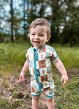 Load image into Gallery viewer, Wild West Checkers Bamboo Shortie Romper
