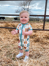 Load image into Gallery viewer, Wild West Checkers Bamboo Shortie Romper
