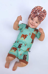 Teal Cow Bamboo Short Set